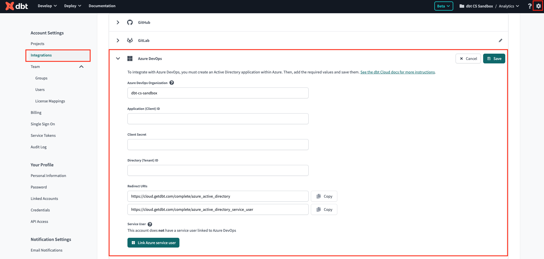 Connecting an Azure Service User Connecting an Azure Service User